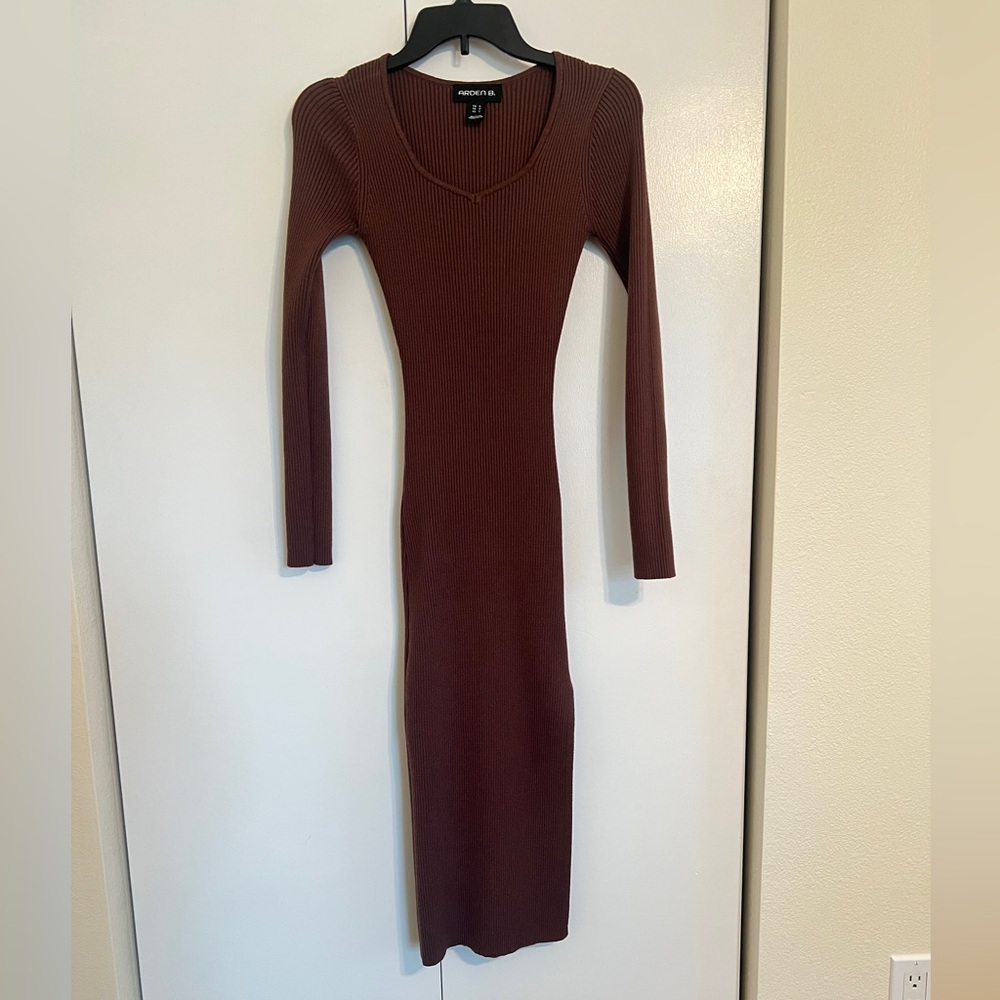 Brown Ribbed Knit Dress